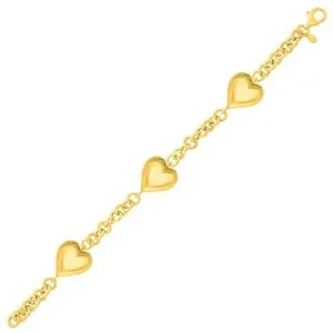 Authentic Triple Heart of Abundance: Radiant Yellow Gold Plated Sterling Silver Bracelet