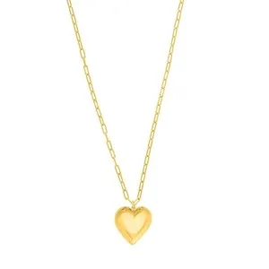 Authentic Celestial Puffed Heart Amulet – Gold‑Plated Sterling Silver, Long Paperclip Chain, Size 30