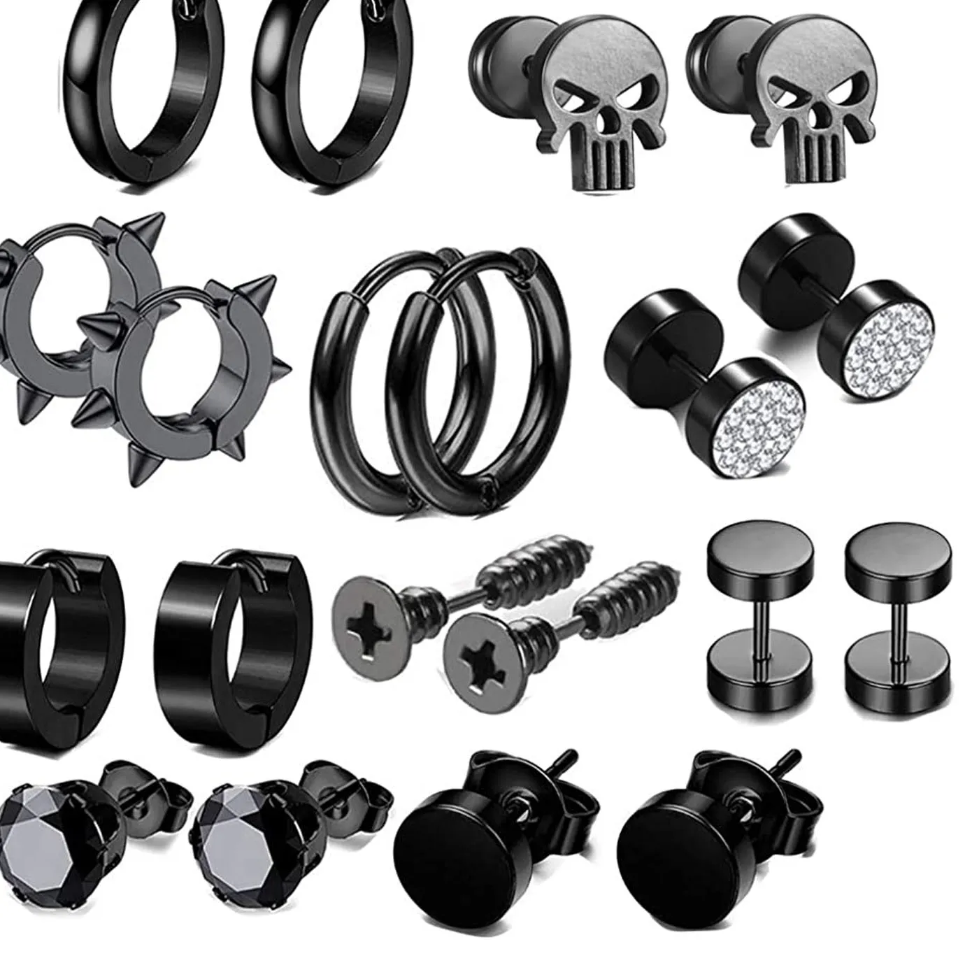 Authentic 1 Pairs 10 Pairs Punk Cz Stud Earrings Huggie Hoop Earrings Ear Piercing Jewelry Black