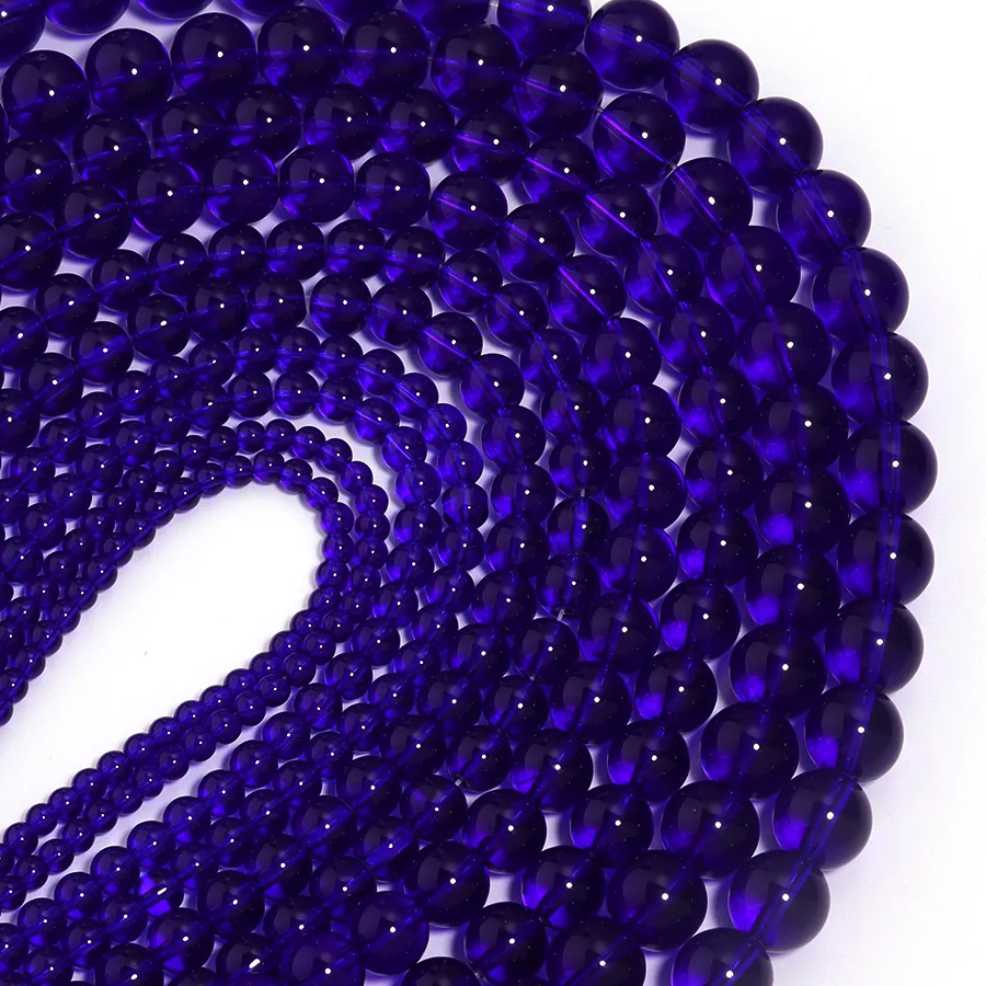 Authentic 1 Strand Blue Glass Beads 4 6 8 10 12Mm Smooth Round Loose Spacer Bead For Diy Bracelets Necklace Jewelry Making Accessories