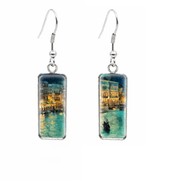 Authentic Venetian Dreamscapes: Ethereal Rectangle French Hook Earrings