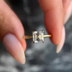 Authentic Celestial Asscher Moissanite Promise Ring – Silver Starlight Embrace
