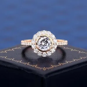 Authentic Radiant Moissanite Halo Solstice Ring