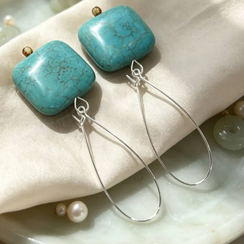 Authentic Celestial Horizon Square Turquoise Dangle Earrings