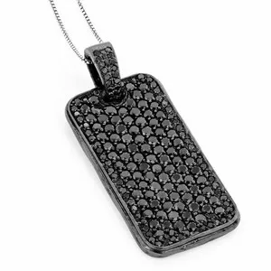Authentic The Obsidian Sentinel: 3Ct Black Lab Created Dog Tag Pendant in 14K Black Gold Over Silver