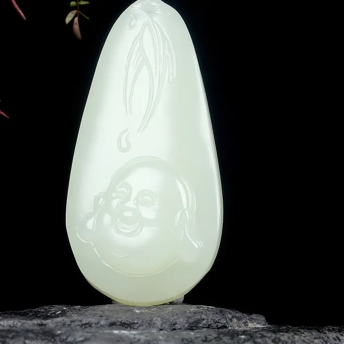 Authentic Radiant Hotan Jade Maitreya Pendant – The Laughing Buddha of Serenity