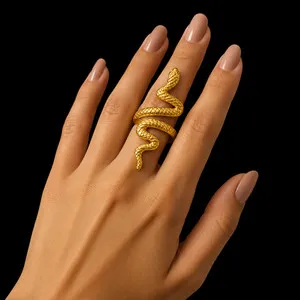 Authentic Snake Wrap Ring, Gold Plated 925 Silver Adjustable Handmade Serpent Ring