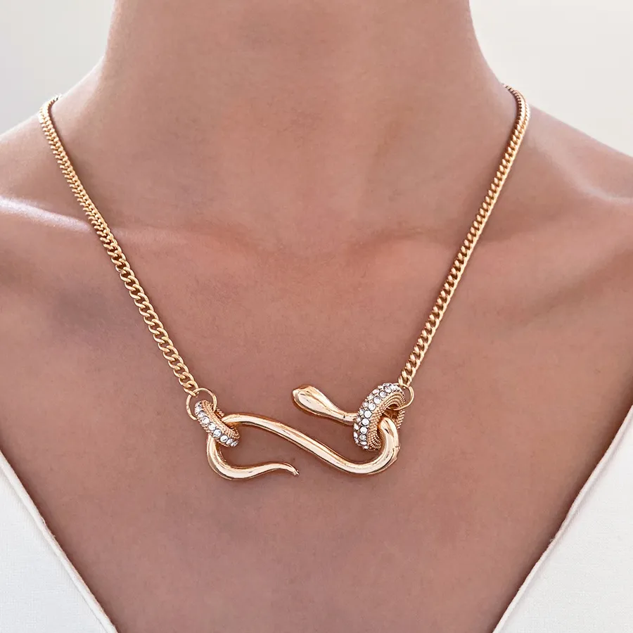 Authentic Shine Snake Necklace, Luxurious Rhinestone Coiled Serpent Pendant, Punk Stye Bold Statement Jewelry