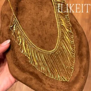 Authentic Dance with Euphoria: Sterling Silver Gold Plated Waterfall Fringe Bib Necklace
