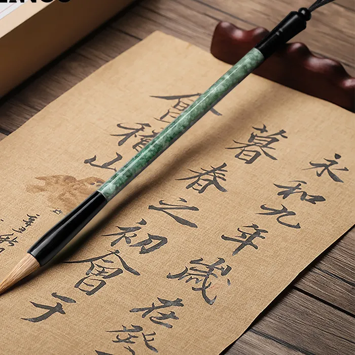 Authentic The Emerald Brush: Natural Green Jadeite Calligraphy Talisman