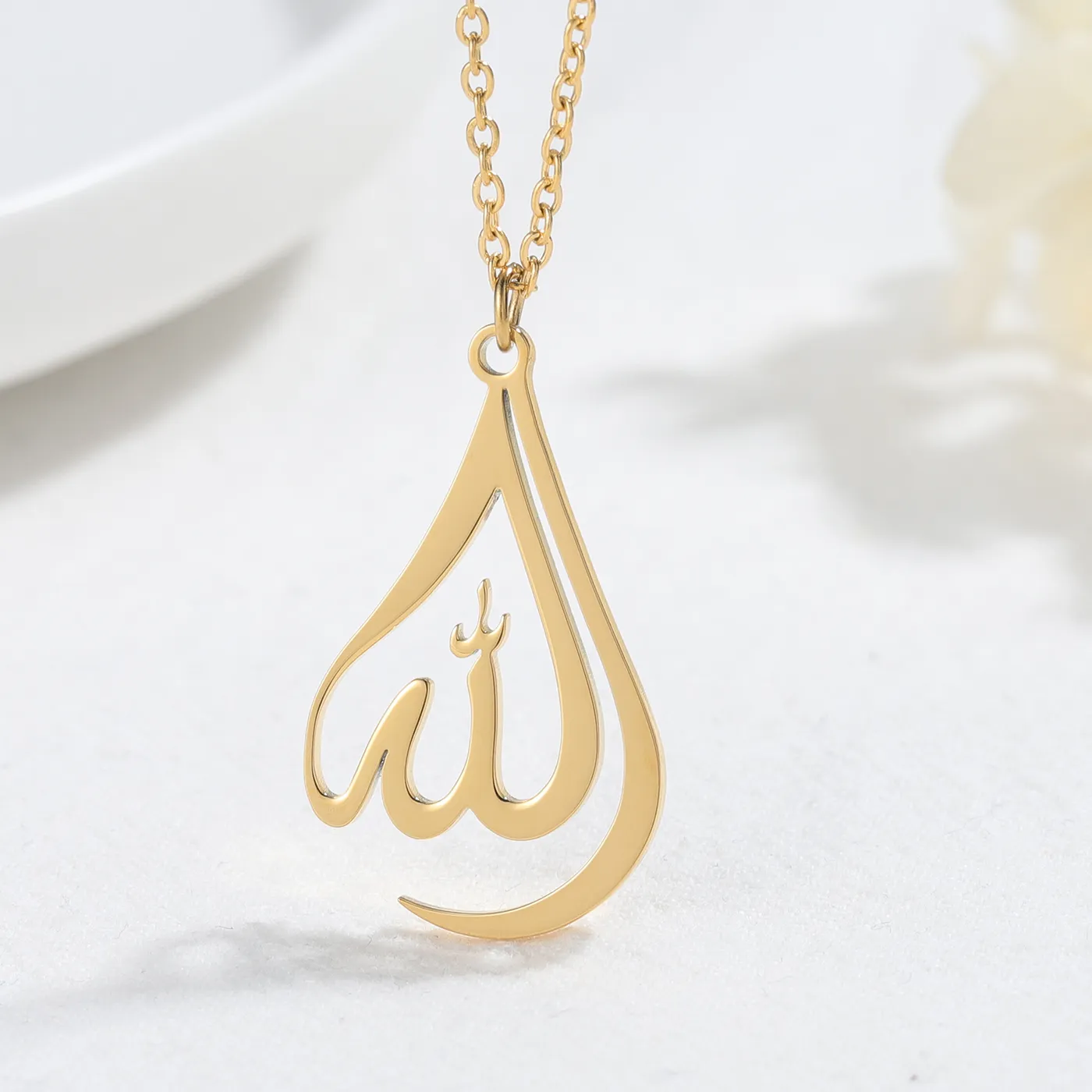 Authentic Arabic Allah Calligraphy Name Necklace High Quality Metal Pendant Necklace Islam Muslim God Messager Jewelry For women Gifts