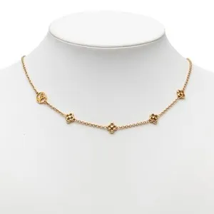 Authentic Louis Vuitton Monogram Flower Full Chain Necklace M68125 Gold Plated Ladies