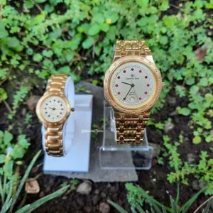 Authentic Luarent Dior couple 23K gold plated swiss made full set watch