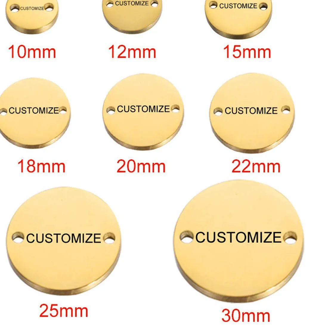 Authentic 5Pcs Personalized Name Logo Disc Two Holes Polished Round Tags Charms For Diy Jewelry Making Accessories