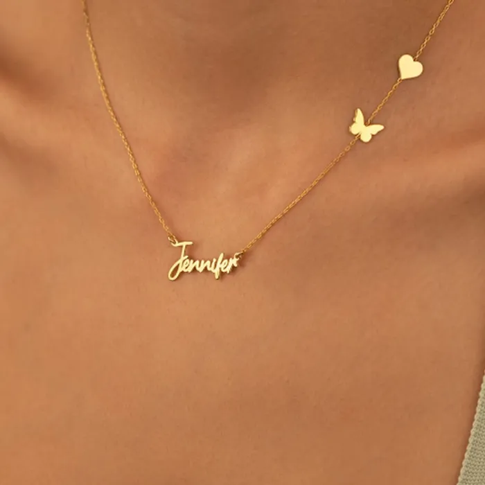 Authentic Personalized Customized Butterfly Heart Shape Name Necklaces Letter Choker Necklaces Handmade Jewelry
