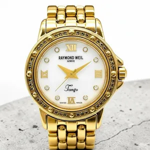Authentic Raymond Weil Tango 5860 Ladies Diamond MOP Dial Gold Plated Quartz Watch 22mm