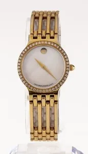Authentic Movado Esperanza Women's Gold-Plated Quartz Watch MOP Dial Diamonds 84.25.811