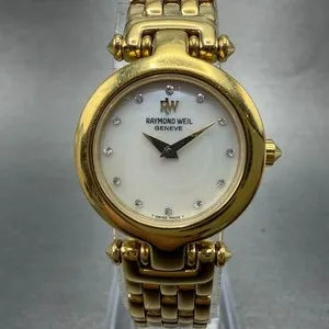 Authentic Raymond Weil Watch Women 23mm MOP Dial Gold Plated Round 5868 Battery