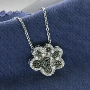 Authentic Celestial Canine Talisman: 2.00Ct Moissanite Dog Paw Pendant in Radiant 14k White Gold Finish