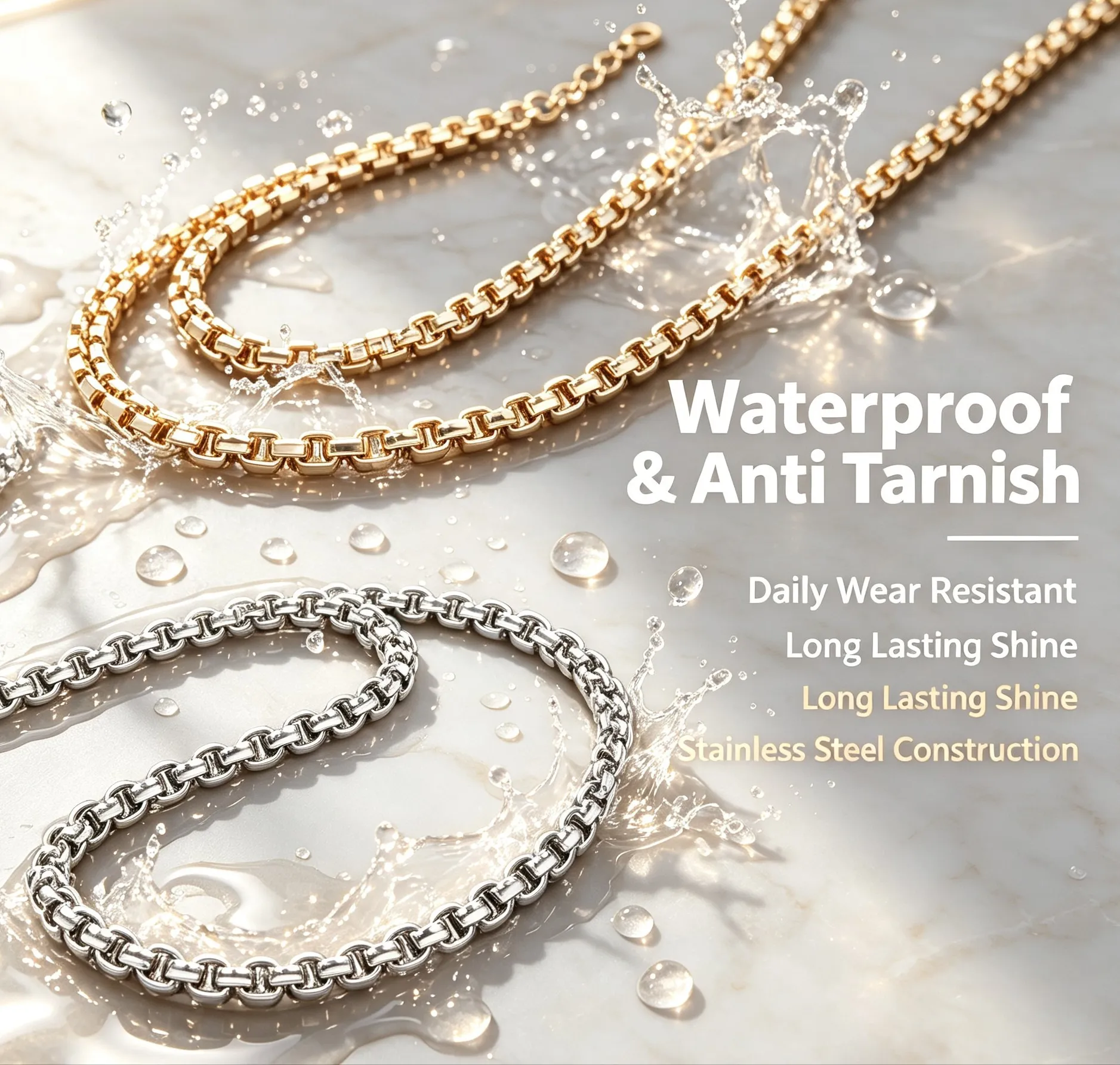Authentic Hip Hop Twist Rope Square Pearl Chain Bracelet Waterproof Anti Tarnish Metal Jewelry for Men Women