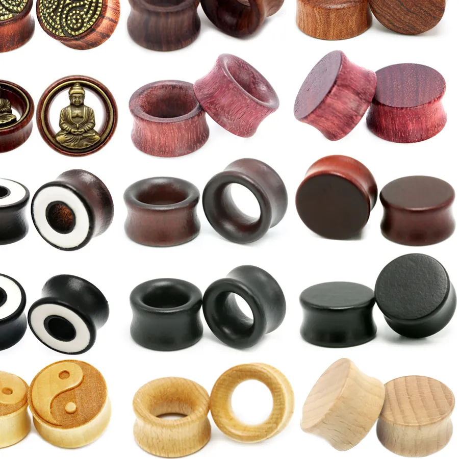 Authentic Alisouy 2PC Wooden Ear Plugs Gauges Earrings Women Men Punk Flesh Tunnel Expanders Piercing Body Jewelry For Men Women Expanders