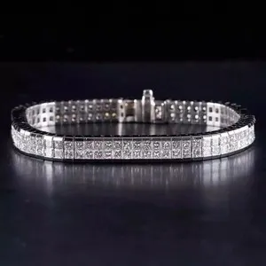 Authentic Radiant Sovereign 14K White Gold Plated Princess Diamond Men's Bracelet