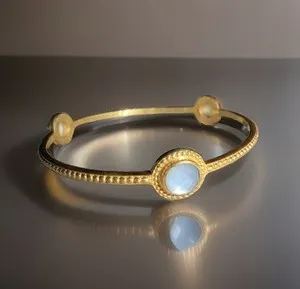 Authentic Julie Vos Soft Blue Stacking Bangle Bracelet 3 Station 24k Gold Plated