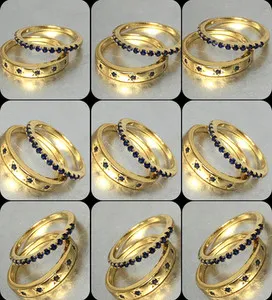 Authentic Stellar Alignment: 2-Piece Sterling Silver Stacking Rings with Lab-Created Sapphires and 14K Gold Plating