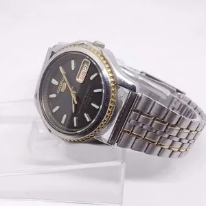 Authentic Seiko 5 Superior Automatic 7S36-0090 Black Textured Dial, 14K Gold Plated Bezel
