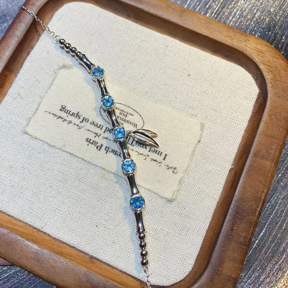 Authentic Natural Topaz Bracelet 4*4mm S925 Pure Silver Inlay Soft Glossy Blue Superior Gem Fine Processing Delicate Jewelry
