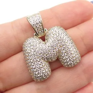 Authentic Protective Harmony: 925 Sterling Silver Gold Plated C Z Letter M Initial Pendant