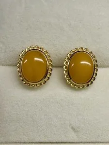 Authentic Natural Baltic Amber 925 Sterling Silver Gold Plated Stud Earrings