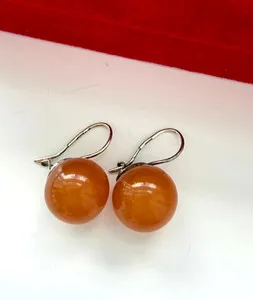 Authentic Vintage Soviet USSR 875 Silver Gold Plated Honey Amber Earrings