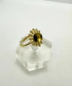 Authentic Blue Amber Ring, S925 Sterling, Gold Plated Cabochon - UV Reactive, Adjustable