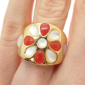 Authentic The Golden Hearth: Carnelian and Mother-of-Pearl Talisman Ring