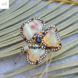 Authentic Radiant Blossom: The Natural Raw Opal and Gold-Plated Sacred Ring