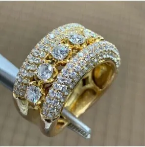 Authentic The Celestial Triad: Radiant Moissanite Gold-Plated Sovereignty Ring
