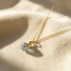 Authentic Raw Aquamarine Gold Plated March Birthstone Necklace