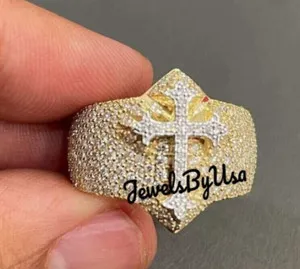 Authentic Celestial Cross Ring – 2‑Carat Moissanite Radiance in 14k Gold‑Plated Silver