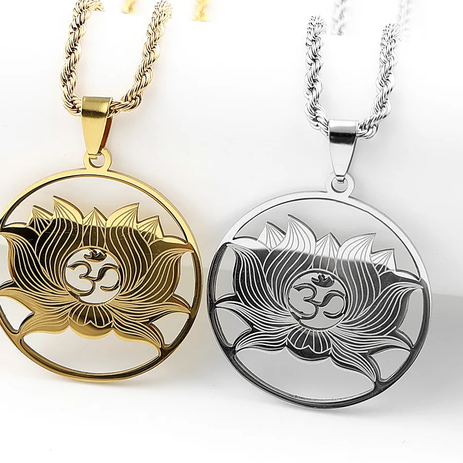 Authentic Celestial Lotus OM Pendant: Radiant Harmony in Gold & Silver
