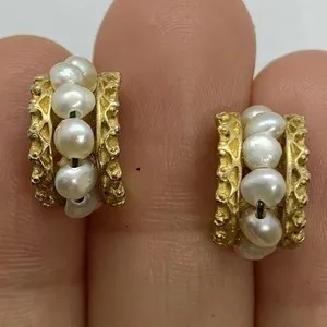 Authentic Luminous Tide Gold-Plated Pearl Huggie Hoops