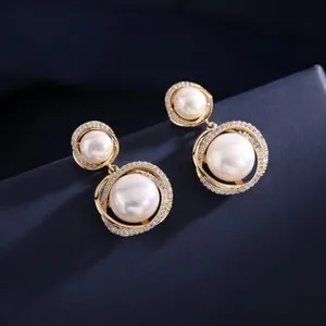 Authentic Radiant Luminesce Gold-Plated Pearl and Zirconia Celestial Studs