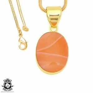 Authentic Lake Superior Agate and 24K Gold Pendant on Snake Chain
