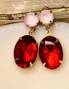 Authentic Ethereal Crimson and Blush Gold-Plated Talisman Earrings