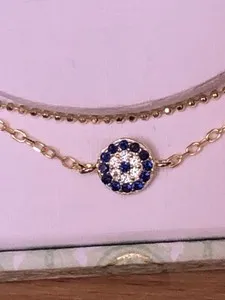Authentic Evil Eye Blue Cubic Zirconia Setting Sterling Silver Gold Plated Bracelet