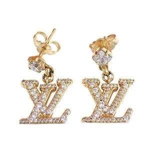 Authentic LOUIS VUITTON Earring Lady LV Gold Plated gold Women M01844 Storage box
