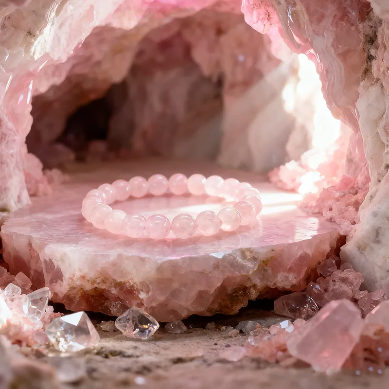 Authentic Heart‑Bloom Rose Quartz Harmony Bangle