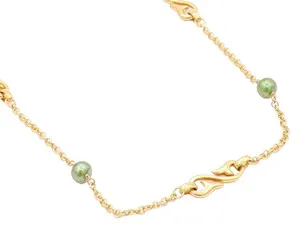 Authentic Elegant Harmony - 925 Sterling Silver Necklace with Gold Plated Minimalist Green Pearls