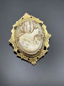 Authentic Unlock the Ancient Wisdom of the Tides with this Vintage Gold Plated Cameo Brooch