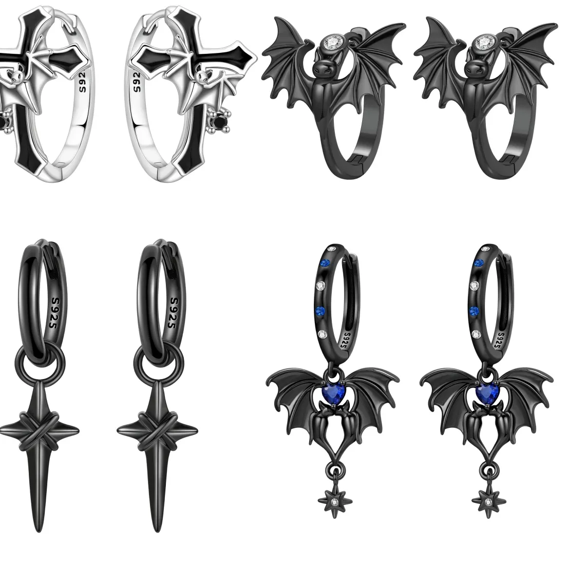 Authentic Wings of the Midnight Veil: S925 Sterling Silver Bat and Cross Dangle Talisman